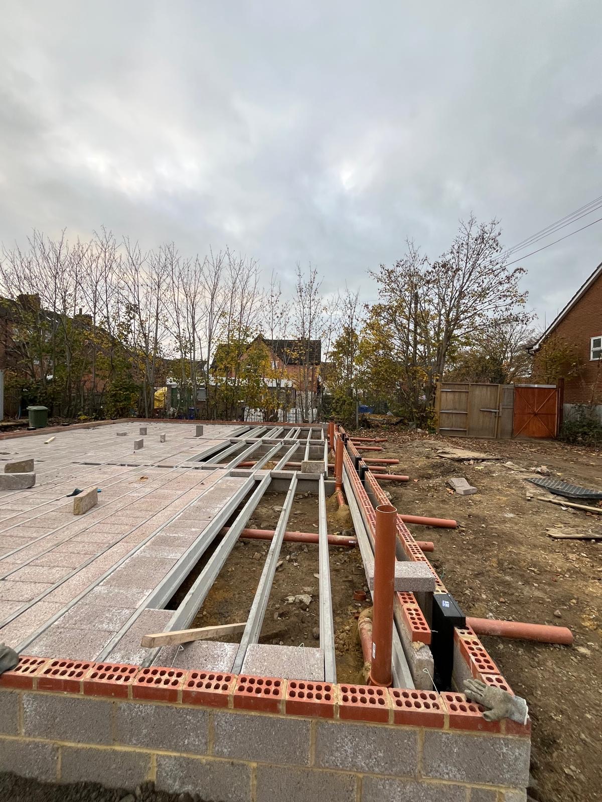 Ground floor slab beam and block floor drainage set out